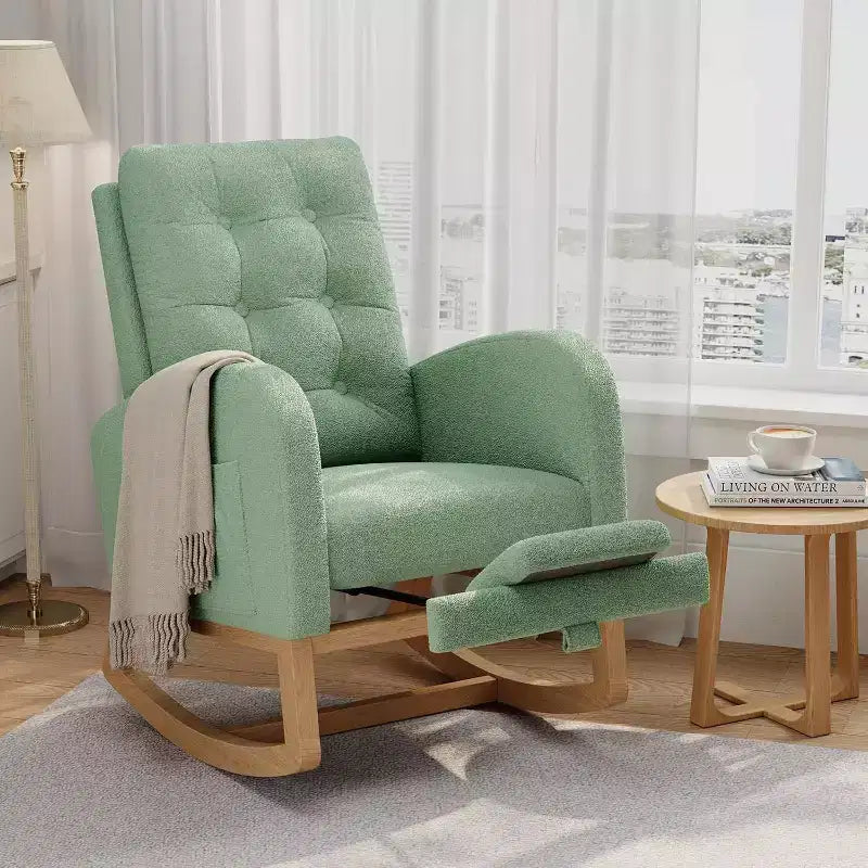 Mecedora Planeadora de Respaldo Alto, Tela Teddy/Lino/PU, Asiento Individual, con o sin Reposapiés