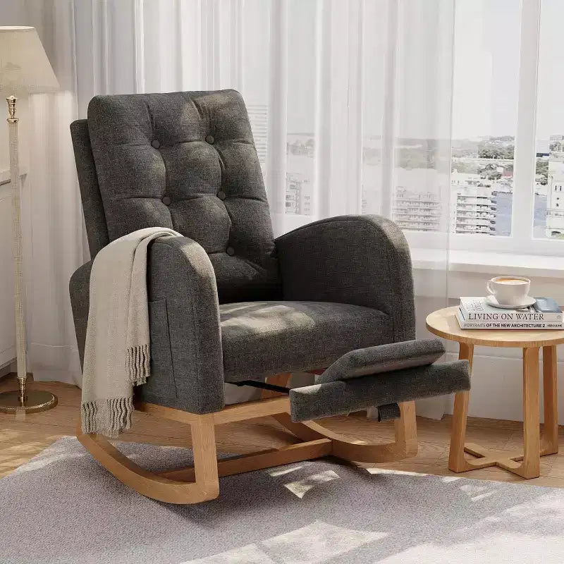 Mecedora Planeadora de Respaldo Alto, Tela Teddy/Lino/PU, Asiento Individual, con o sin Reposapiés