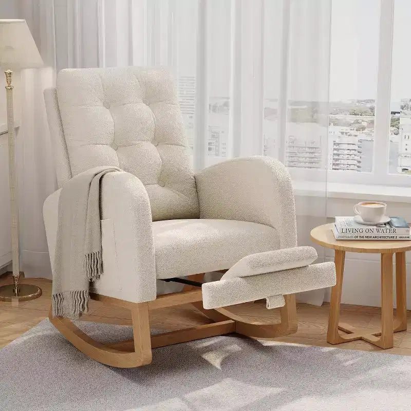 Mecedora Planeadora de Respaldo Alto, Tela Teddy/Lino/PU, Asiento Individual, con o sin Reposapiés