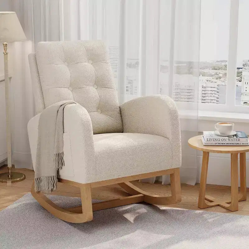 Mecedora Planeadora de Respaldo Alto, Tela Teddy/Lino/PU, Asiento Individual, con o sin Reposapiés