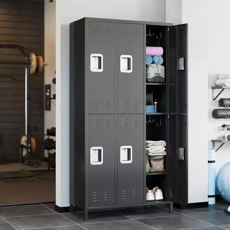 Taquilla de almacenamiento de metal gris, 6 puertas, multiusuario