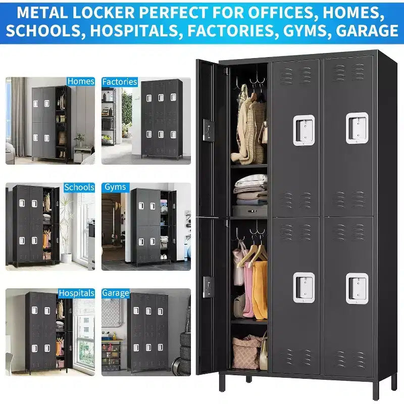 Taquilla de almacenamiento de metal gris, 6 puertas, multiusuario