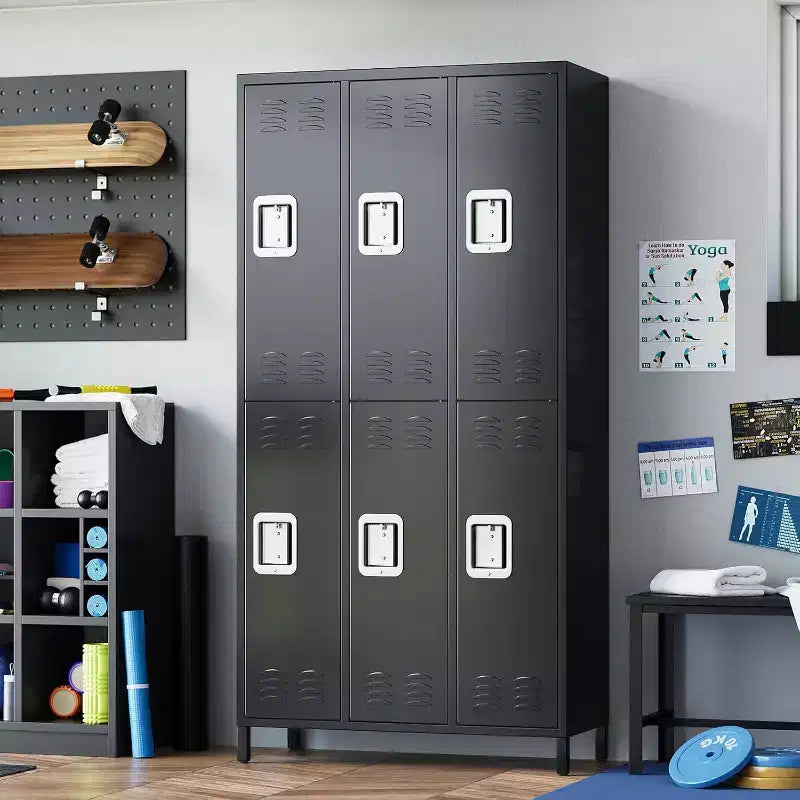 Taquilla de almacenamiento de metal gris, 6 puertas, multiusuario
