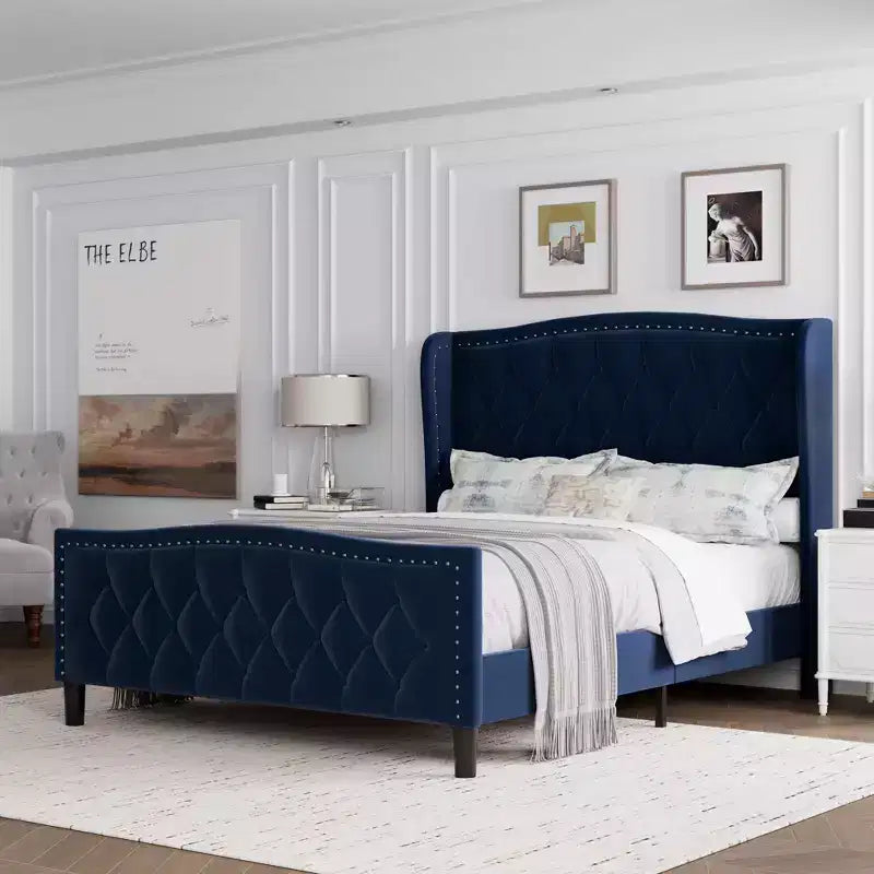 Upholstered Platform Bed Frame with Storage Drawers -Wingback Button Tufted Headboard, Wooden Slats Support, No Box bloom Needed, Easy Assembly