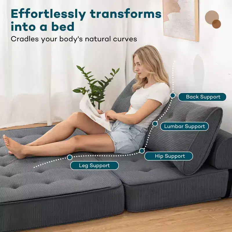 Sofá cama plegable beige/gris, cama convertible 3 en 1, para 2 personas