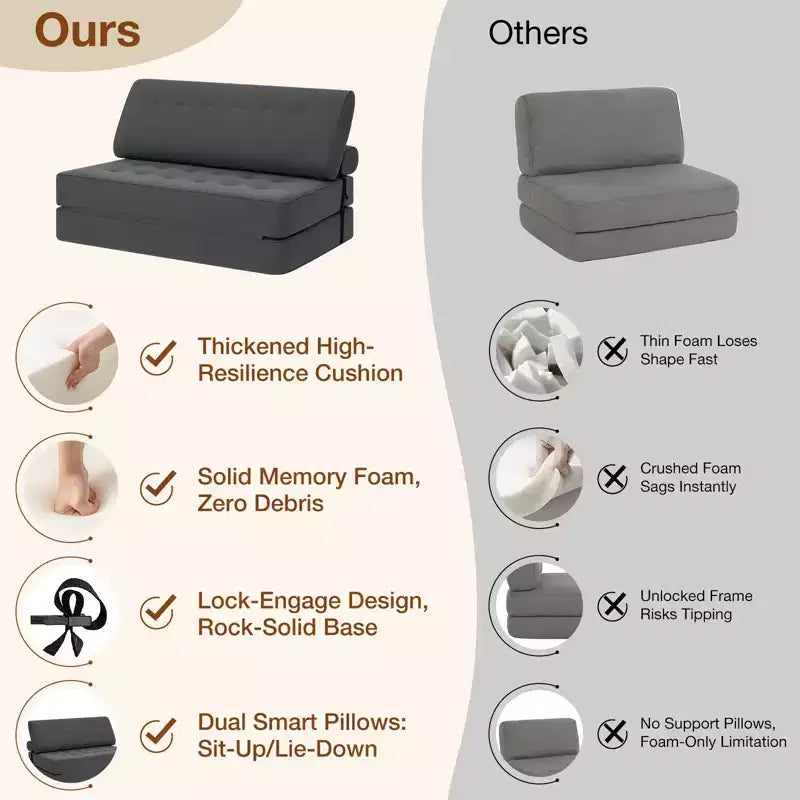 Sofá cama plegable beige/gris, cama convertible 3 en 1, para 2 personas