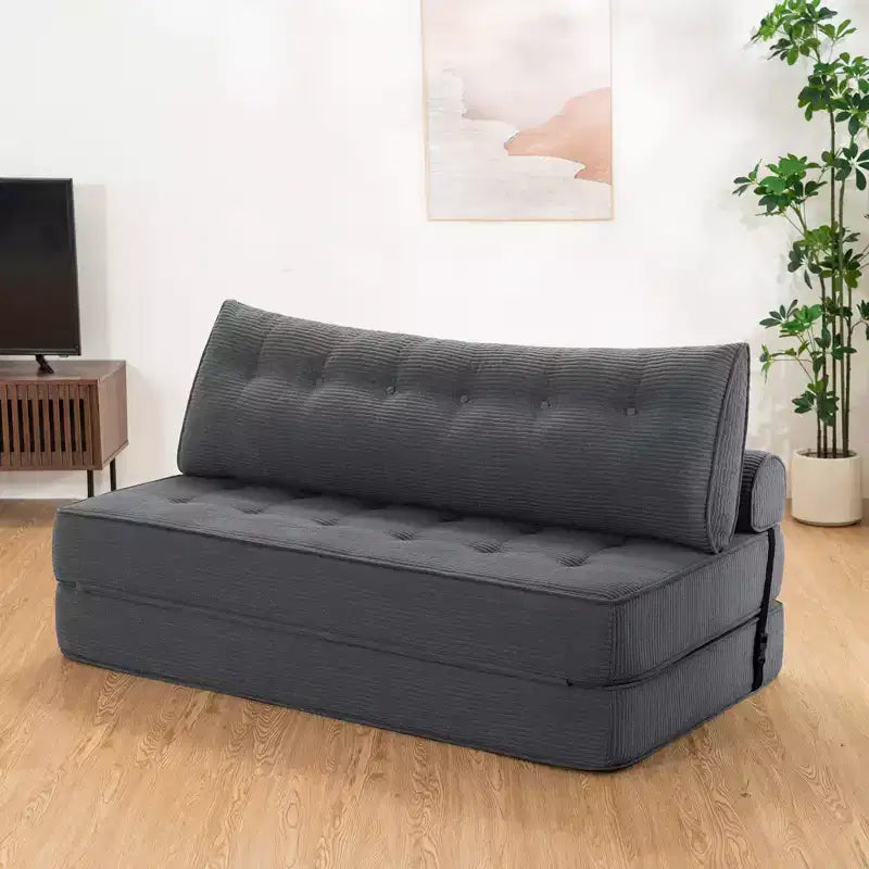 Sofá cama plegable beige/gris, cama convertible 3 en 1, para 2 personas
