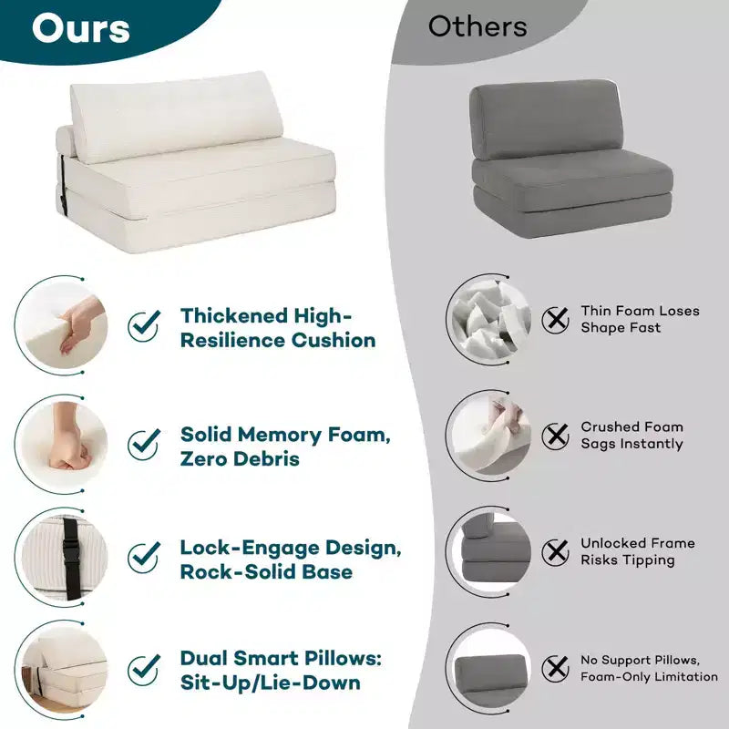 Sofá cama plegable beige/gris, cama convertible 3 en 1, para 2 personas