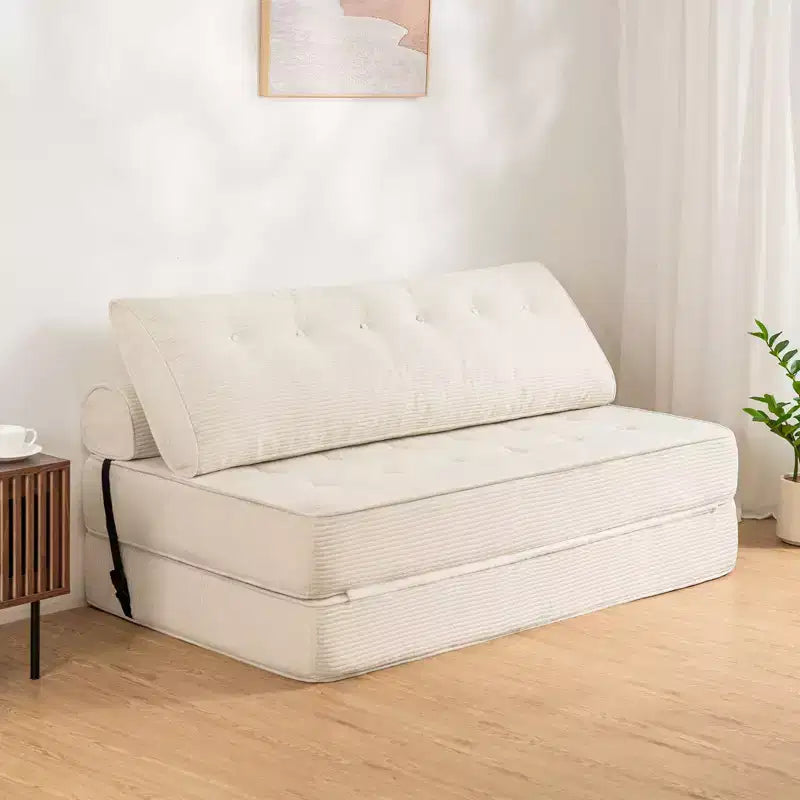 Sofá cama plegable beige/gris, cama convertible 3 en 1, para 2 personas