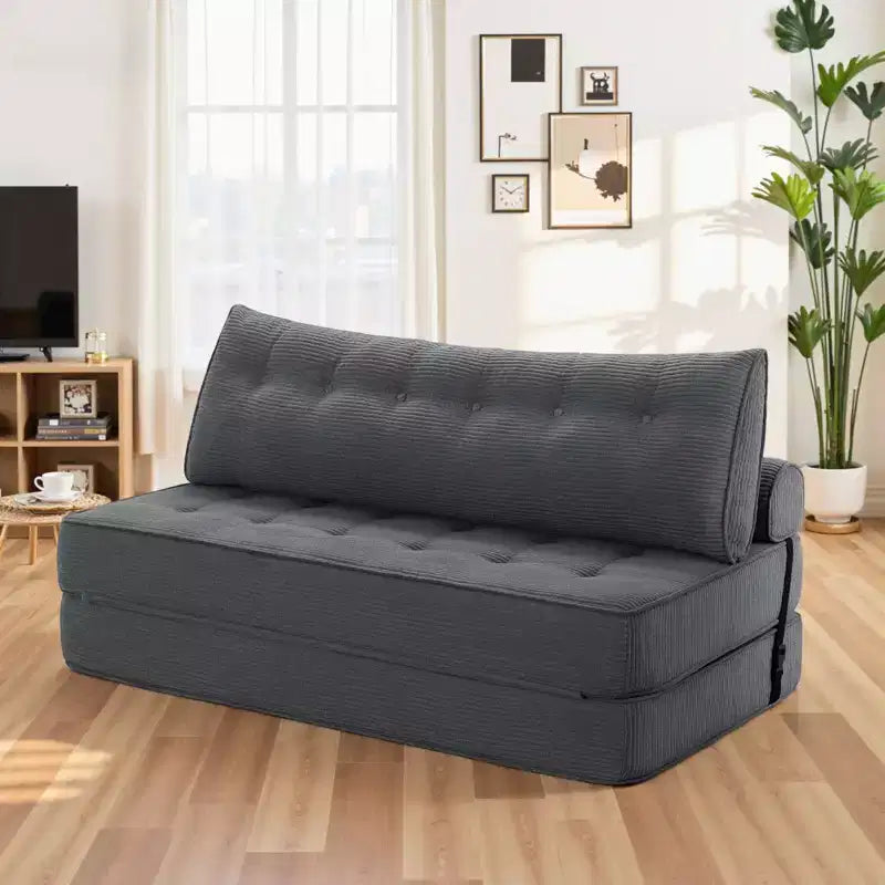 Sofá cama plegable beige/gris, cama convertible 3 en 1, para 2 personas