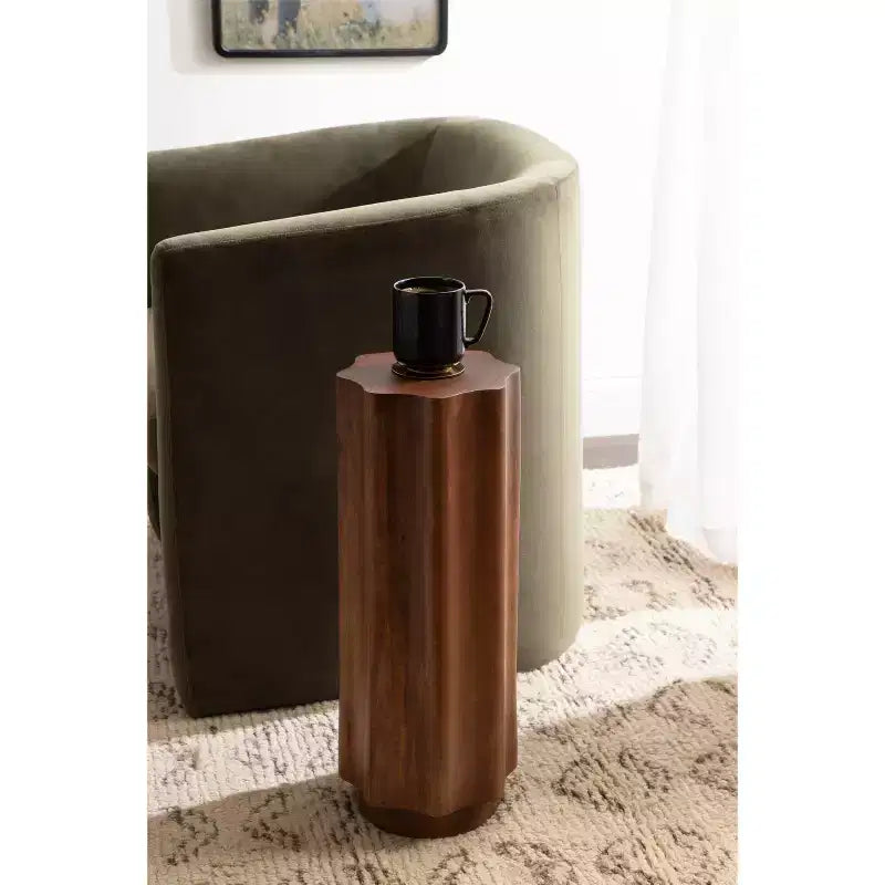Mesa auxiliar para bebidas de 1, redonda de 8.5", con acento ondulado en nogal marrón