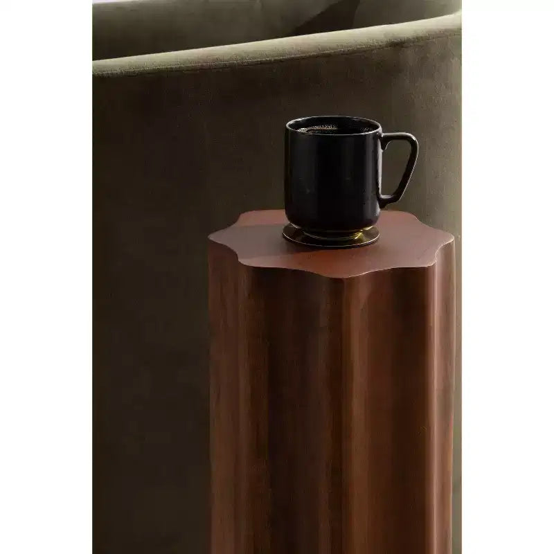 Mesa auxiliar para bebidas de 1, redonda de 8.5", con acento ondulado en nogal marrón