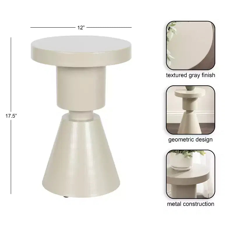 Mesa auxiliar redonda de metal gris, 30.5 cm (12") de diámetro x 44.5 cm (17.5") de altura, 1 pieza