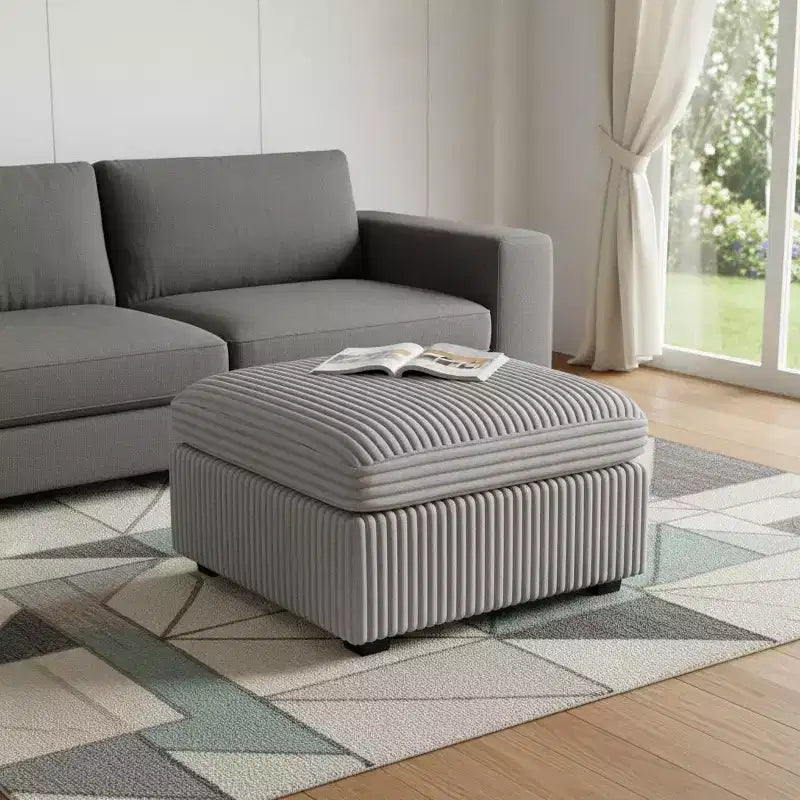Otomana de Almacenamiento Cuadrada de Chenilla – Beige / Negro / Gris / Verde / Gris Claro, Capacidad para 1