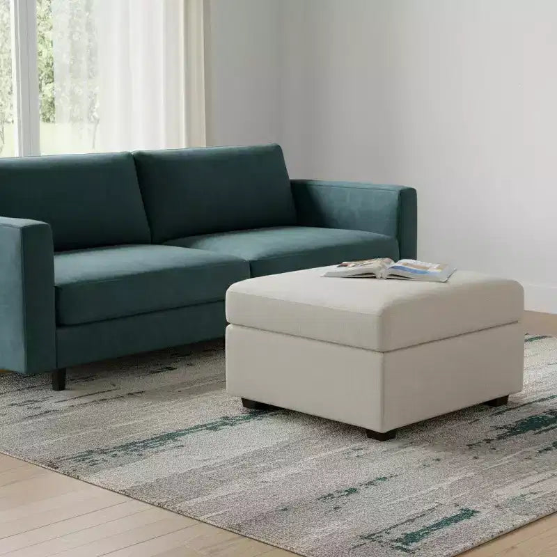 Otomana de Almacenamiento Cuadrada de Chenilla – Beige / Negro / Gris / Verde / Gris Claro, Capacidad para 1