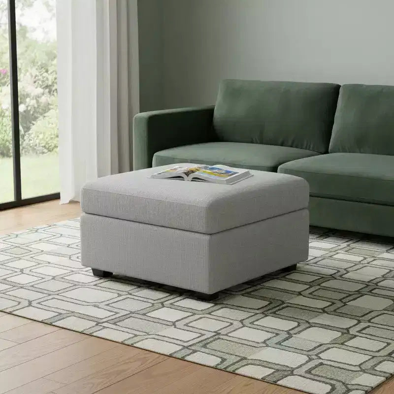 Otomana de Almacenamiento Cuadrada de Chenilla – Beige / Negro / Gris / Verde / Gris Claro, Capacidad para 1