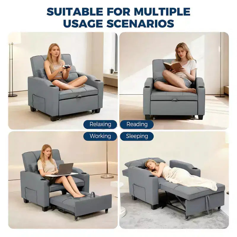 Sillón Cama Convertible 3 en 1 Gris, Individual, 1 Persona