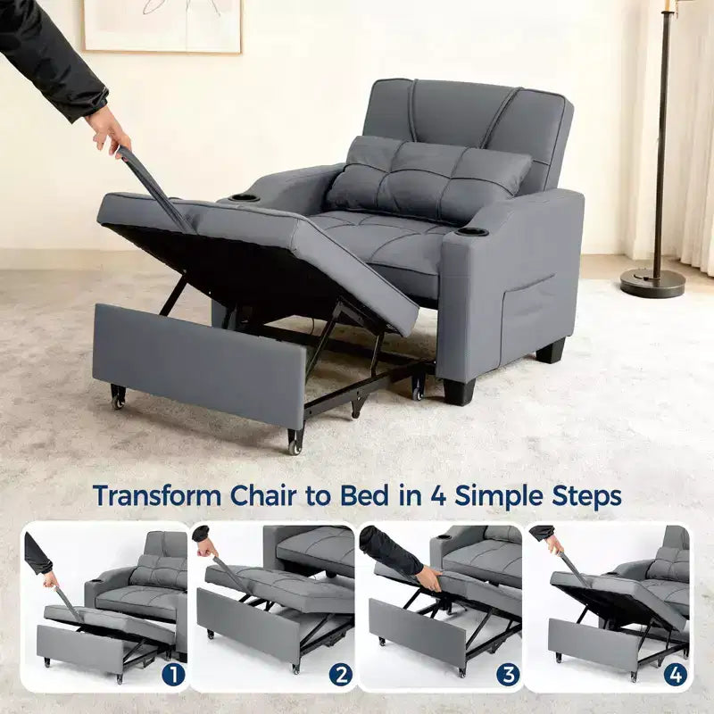 Sillón Cama Convertible 3 en 1 Gris, Individual, 1 Persona