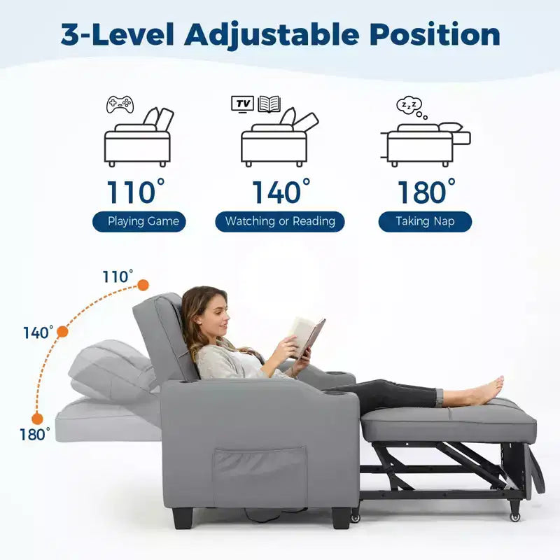 Sillón Cama Convertible 3 en 1 Gris, Individual, 1 Persona