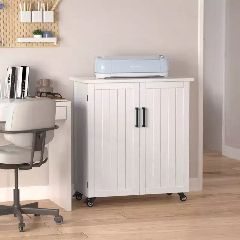 Armario blanco rodante para manualidades con cajones y puertas, para un solo usuario, 31.6"An x 15.8"P x 34.9"Al