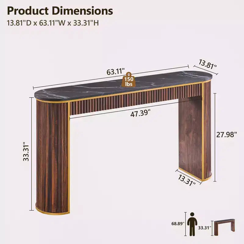 Mesa consola estriada con superficie de imitación mármol – Aliso oscuro / Nogal oscuro / Roble natural / Aliso blanco, requiere montaje de 2 personas