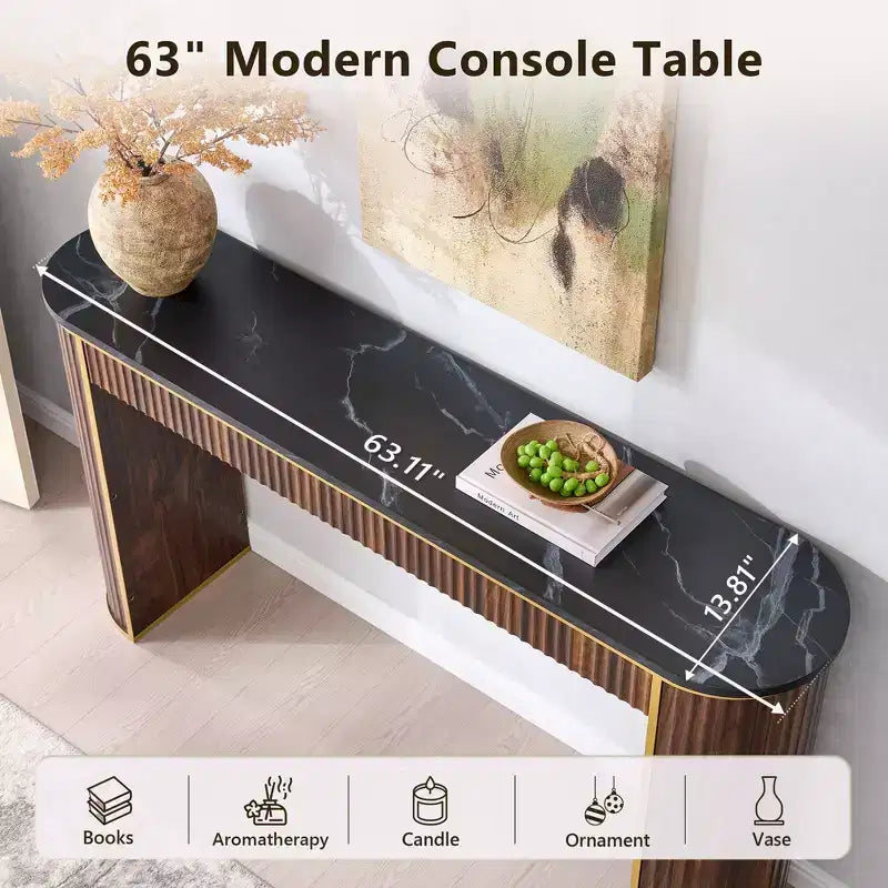 Mesa consola estriada con superficie de imitación mármol – Aliso oscuro / Nogal oscuro / Roble natural / Aliso blanco, requiere montaje de 2 personas