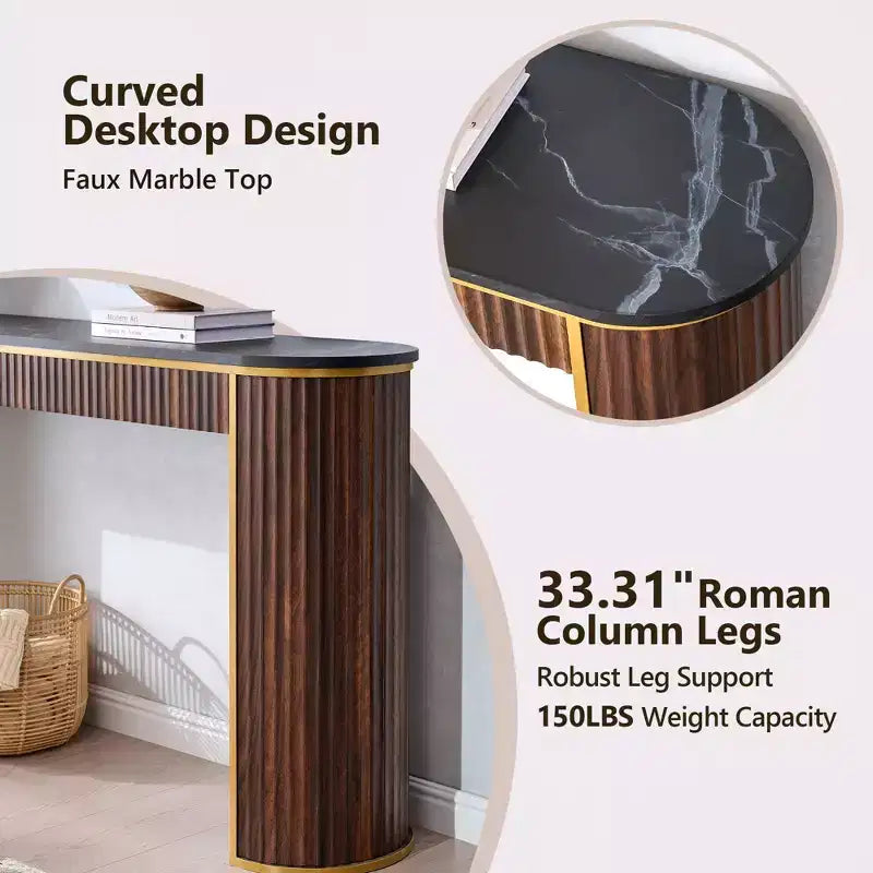 Mesa consola estriada con superficie de imitación mármol – Aliso oscuro / Nogal oscuro / Roble natural / Aliso blanco, requiere montaje de 2 personas