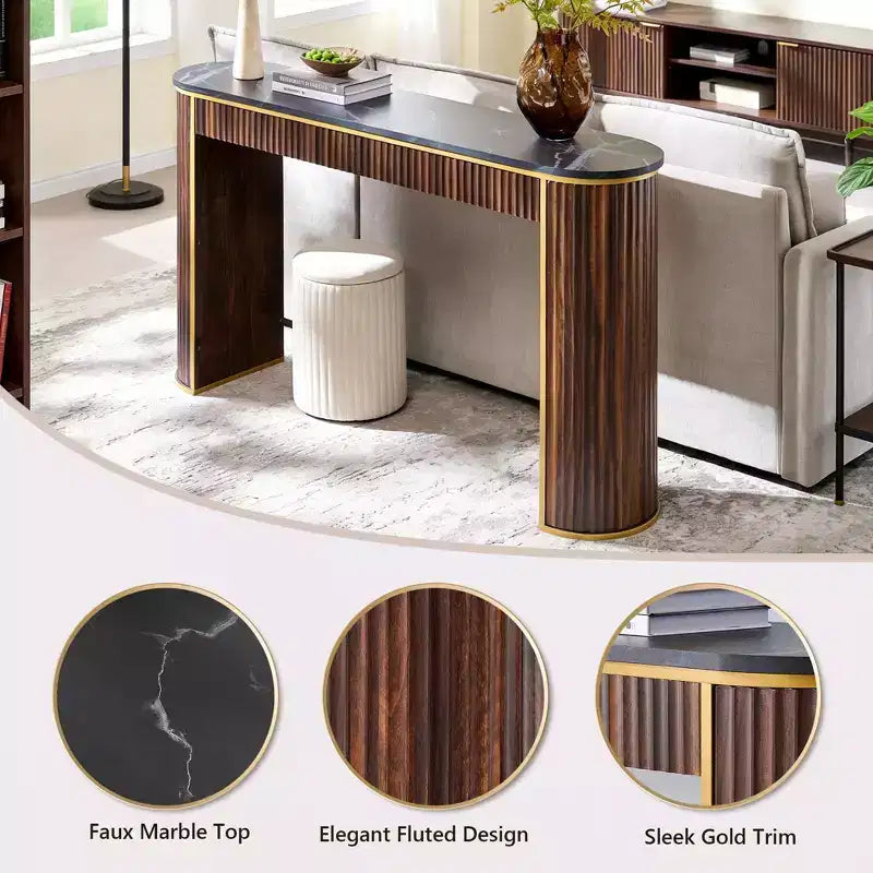 Mesa consola estriada con superficie de imitación mármol – Aliso oscuro / Nogal oscuro / Roble natural / Aliso blanco, requiere montaje de 2 personas
