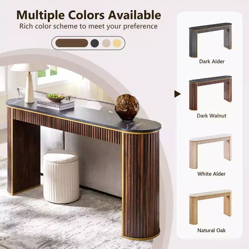 Mesa consola estriada con superficie de imitación mármol – Aliso oscuro / Nogal oscuro / Roble natural / Aliso blanco, requiere montaje de 2 personas
