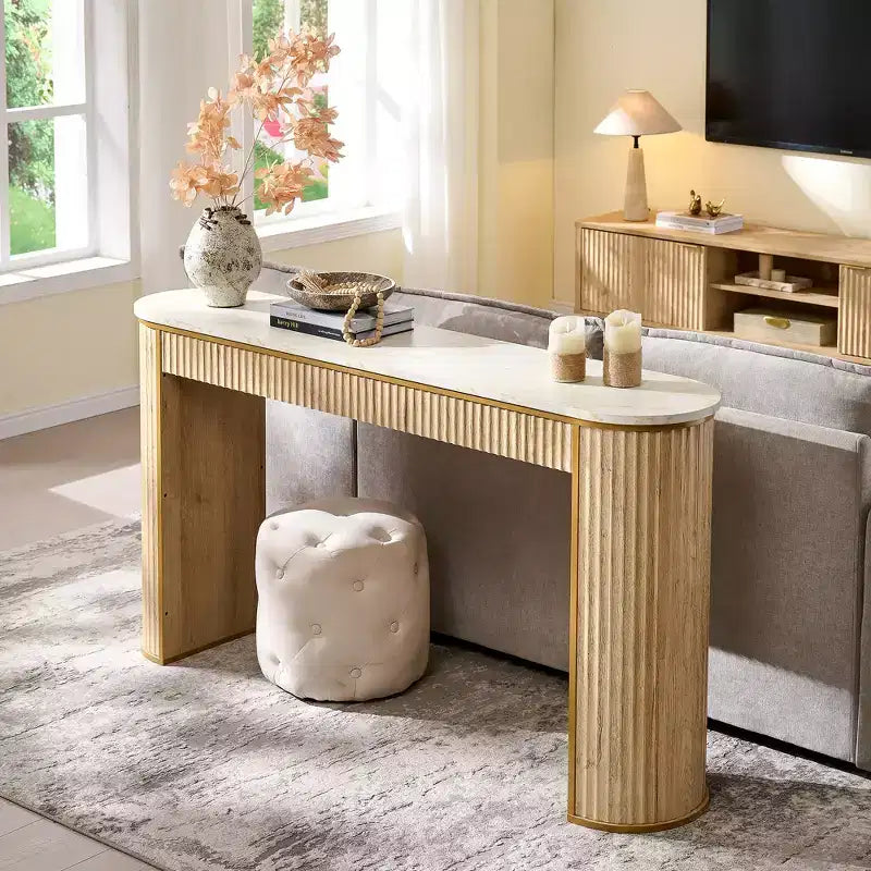 Mesa consola estriada con superficie de imitación mármol – Aliso oscuro / Nogal oscuro / Roble natural / Aliso blanco, requiere montaje de 2 personas