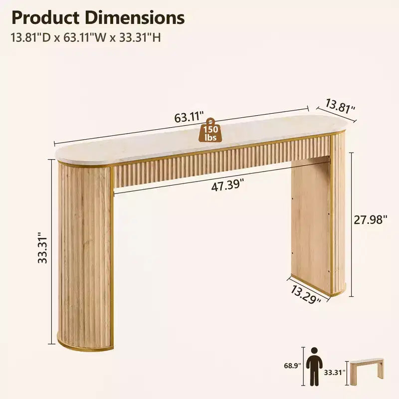 Mesa consola estriada con superficie de imitación mármol – Aliso oscuro / Nogal oscuro / Roble natural / Aliso blanco, requiere montaje de 2 personas