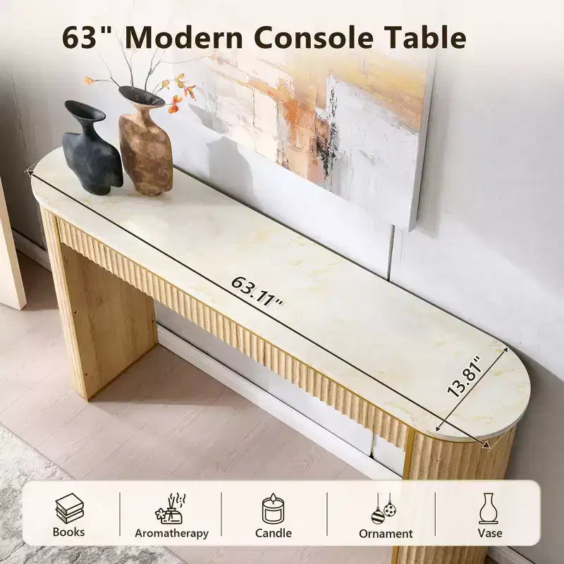 Mesa consola estriada con superficie de imitación mármol – Aliso oscuro / Nogal oscuro / Roble natural / Aliso blanco, requiere montaje de 2 personas