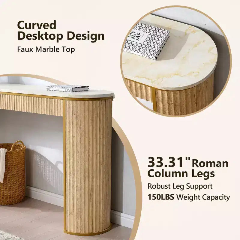 Mesa consola estriada con superficie de imitación mármol – Aliso oscuro / Nogal oscuro / Roble natural / Aliso blanco, requiere montaje de 2 personas