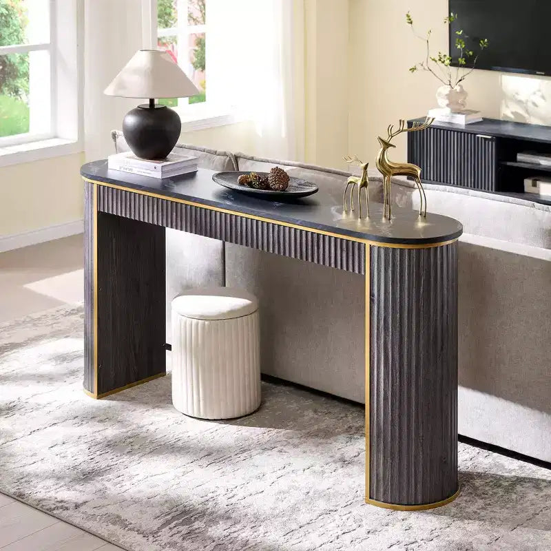 Mesa consola estriada con superficie de imitación mármol – Aliso oscuro / Nogal oscuro / Roble natural / Aliso blanco, requiere montaje de 2 personas
