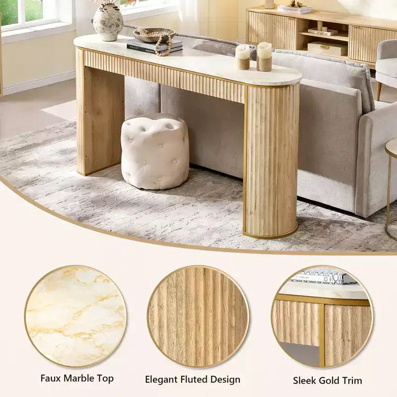 Mesa consola estriada con superficie de imitación mármol – Aliso oscuro / Nogal oscuro / Roble natural / Aliso blanco, requiere montaje de 2 personas