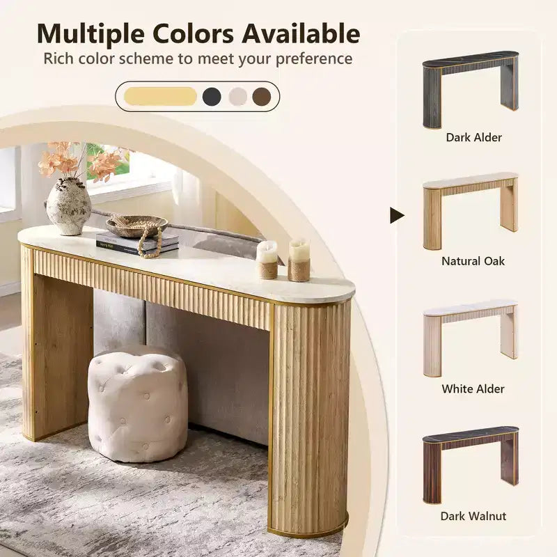 Mesa consola estriada con superficie de imitación mármol – Aliso oscuro / Nogal oscuro / Roble natural / Aliso blanco, requiere montaje de 2 personas