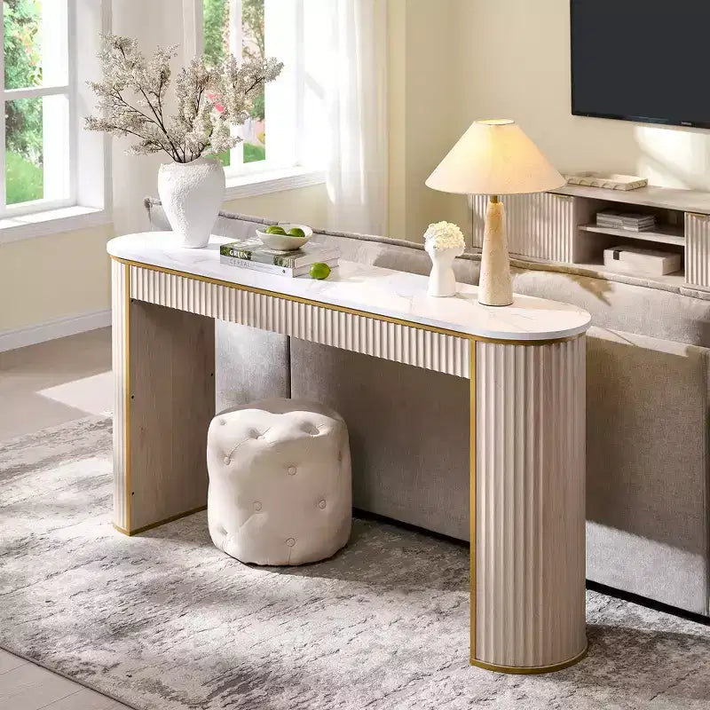 Mesa consola estriada con superficie de imitación mármol – Aliso oscuro / Nogal oscuro / Roble natural / Aliso blanco, requiere montaje de 2 personas