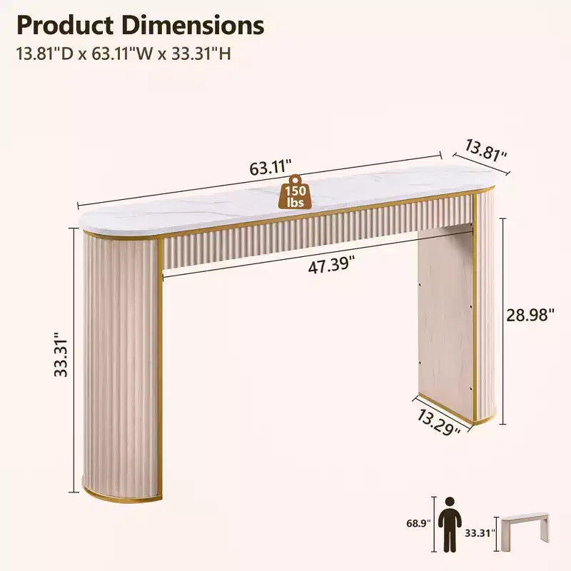 Mesa consola estriada con superficie de imitación mármol – Aliso oscuro / Nogal oscuro / Roble natural / Aliso blanco, requiere montaje de 2 personas