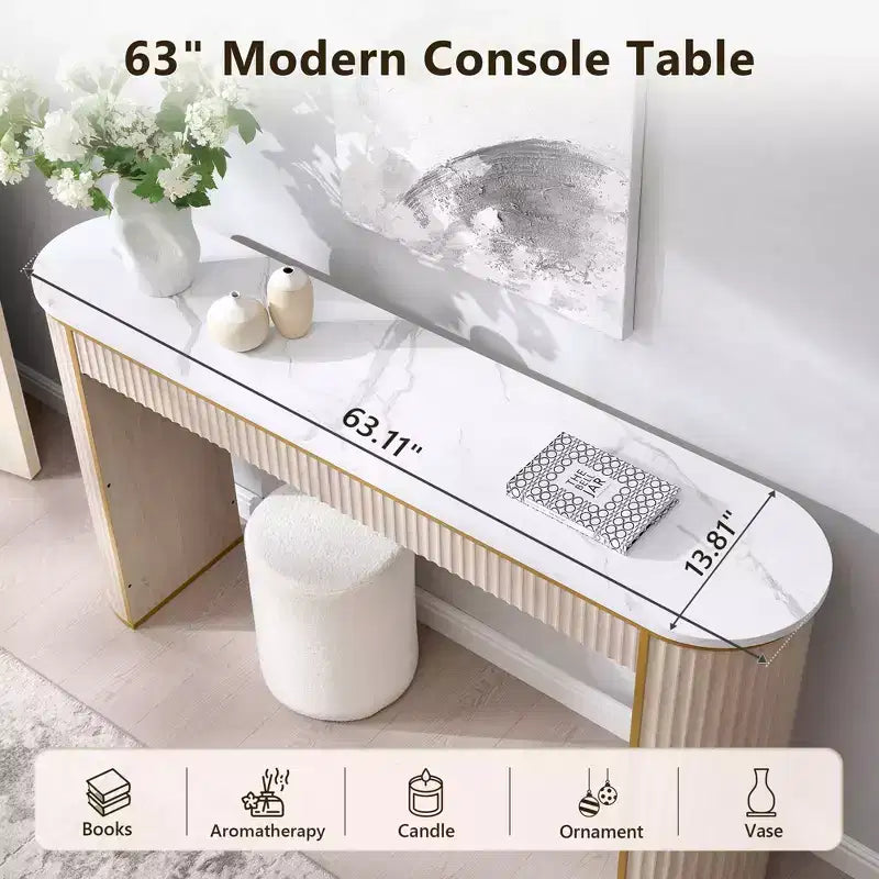 Mesa consola estriada con superficie de imitación mármol – Aliso oscuro / Nogal oscuro / Roble natural / Aliso blanco, requiere montaje de 2 personas