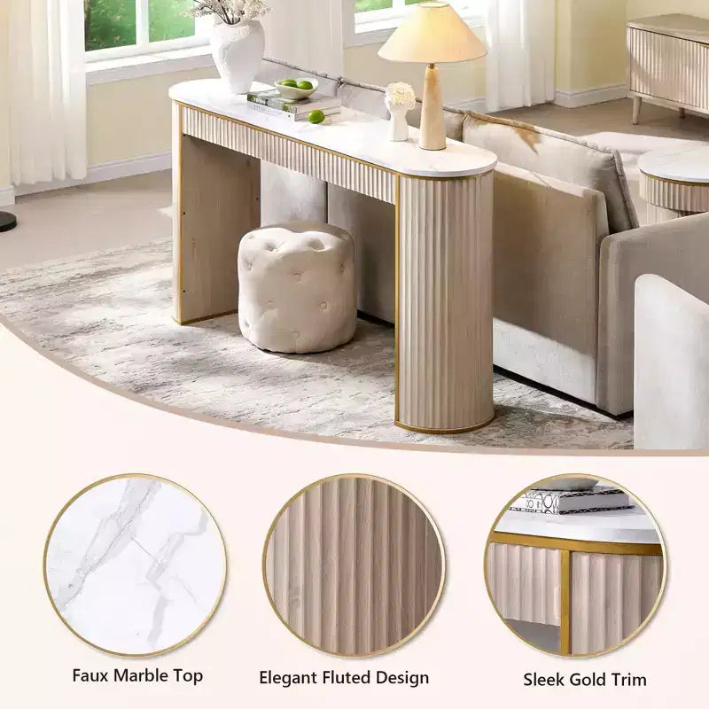Mesa consola estriada con superficie de imitación mármol – Aliso oscuro / Nogal oscuro / Roble natural / Aliso blanco, requiere montaje de 2 personas