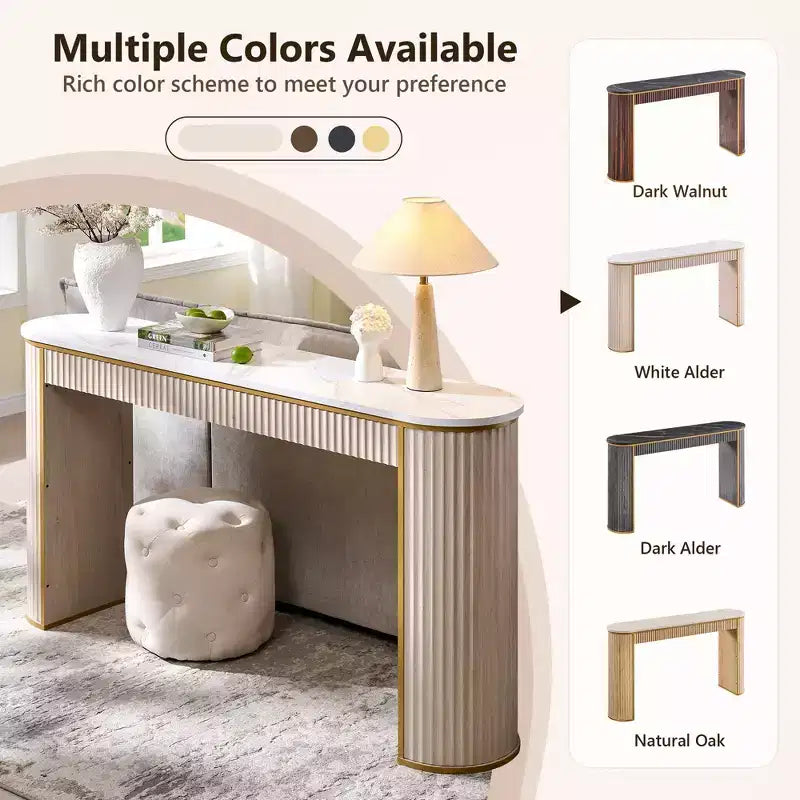 Mesa consola estriada con superficie de imitación mármol – Aliso oscuro / Nogal oscuro / Roble natural / Aliso blanco, requiere montaje de 2 personas