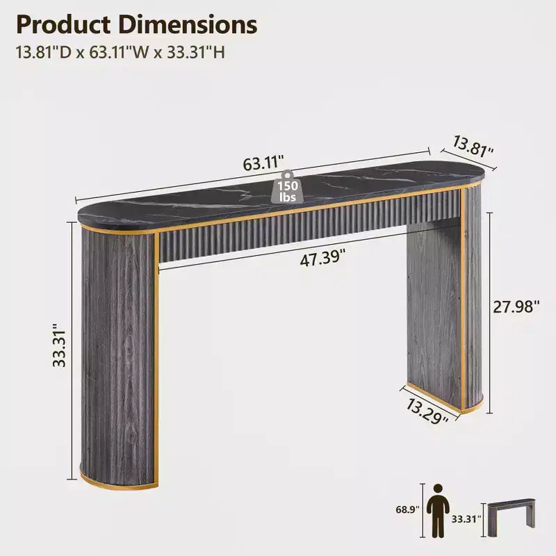 Mesa consola estriada con superficie de imitación mármol – Aliso oscuro / Nogal oscuro / Roble natural / Aliso blanco, requiere montaje de 2 personas