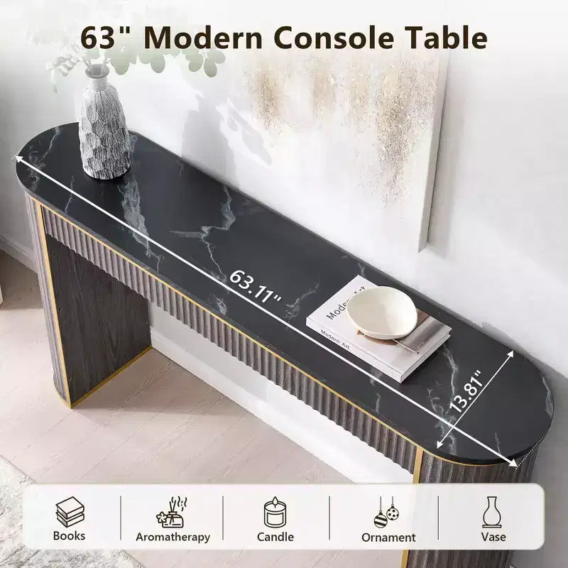 Mesa consola estriada con superficie de imitación mármol – Aliso oscuro / Nogal oscuro / Roble natural / Aliso blanco, requiere montaje de 2 personas