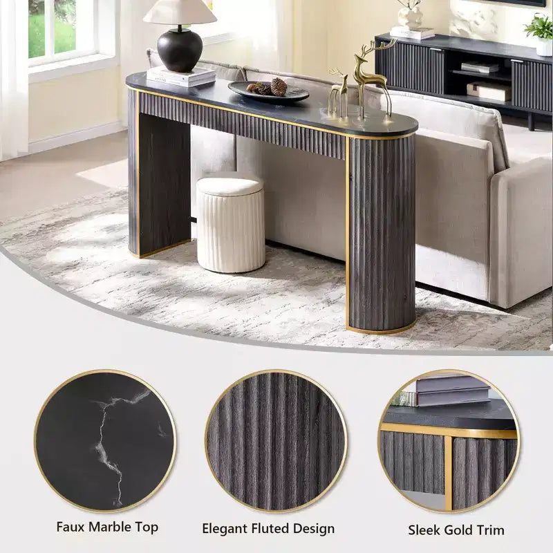 Mesa consola estriada con superficie de imitación mármol – Aliso oscuro / Nogal oscuro / Roble natural / Aliso blanco, requiere montaje de 2 personas