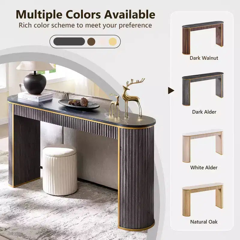 Mesa consola estriada con superficie de imitación mármol – Aliso oscuro / Nogal oscuro / Roble natural / Aliso blanco, requiere montaje de 2 personas