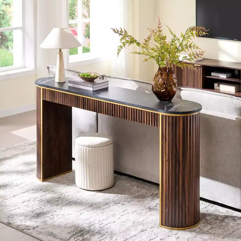 Mesa consola estriada con superficie de imitación mármol – Aliso oscuro / Nogal oscuro / Roble natural / Aliso blanco, requiere montaje de 2 personas