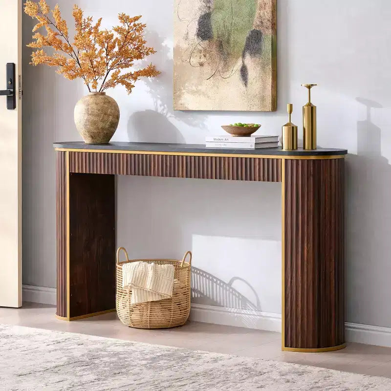 Mesa consola estriada con superficie de imitación mármol – Aliso oscuro / Nogal oscuro / Roble natural / Aliso blanco, requiere montaje de 2 personas