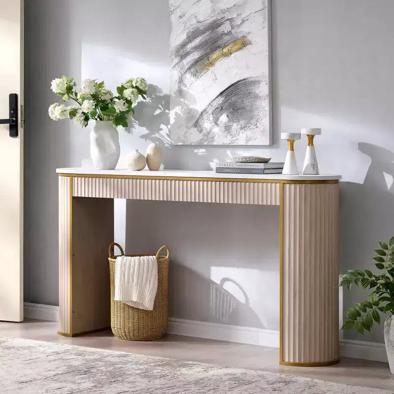 Mesa consola estriada con superficie de imitación mármol – Aliso oscuro / Nogal oscuro / Roble natural / Aliso blanco, requiere montaje de 2 personas