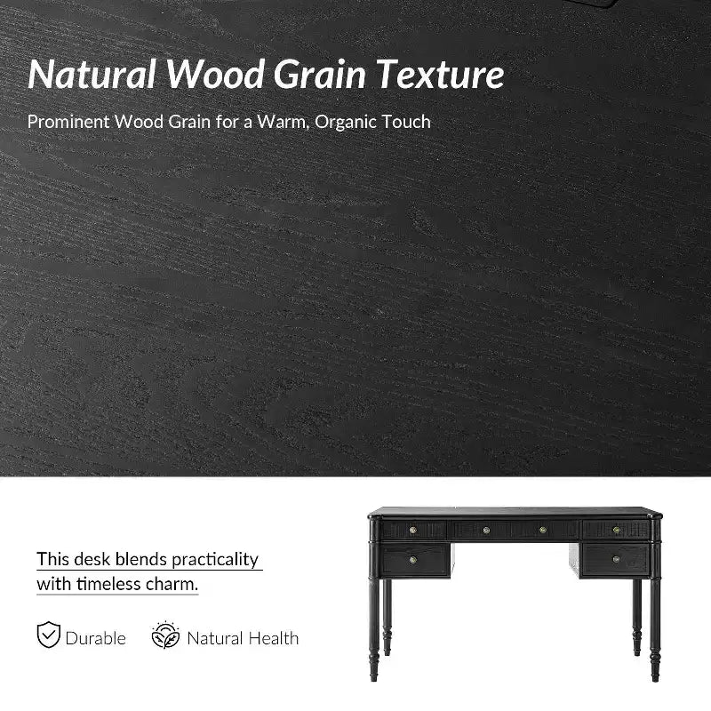 Escritorio de 1 persona de madera negra de 55" con 5 cajones