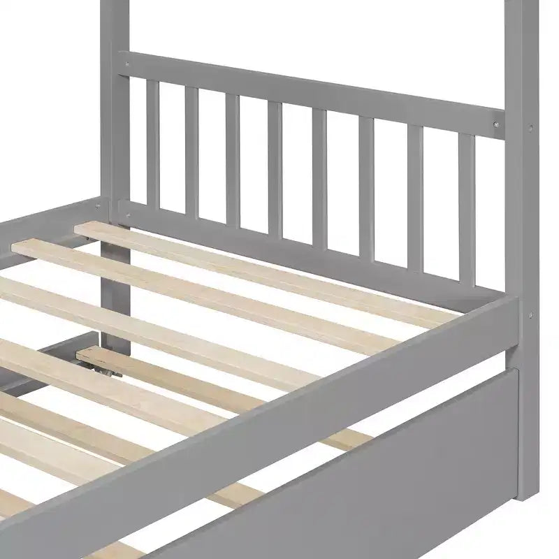 Cama nido doble estilo casa gris/natural/nogal/blanco para niños (para 1 o 2 personas)